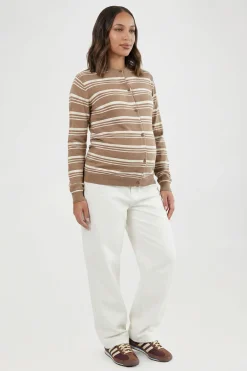 Cardigan De Maternité En Maille À Rayures Col Rond Ultra Doux