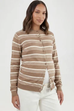 Cardigan De Maternité En Maille À Rayures Col Rond Ultra Doux