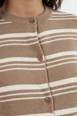 Cardigan De Maternité En Maille À Rayures Col Rond Ultra Doux