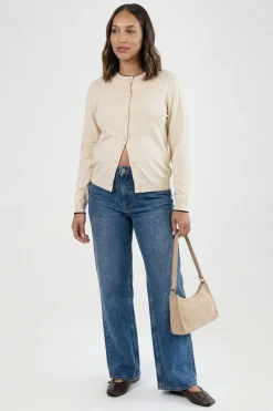 Cardigan De Maternité En Maille Ultra-douce À Col Contrasté