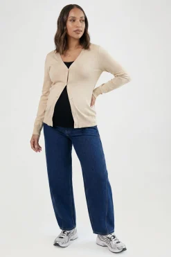 Cardigan De Maternité En Maille Côtelée Avec Ourlet Froncé