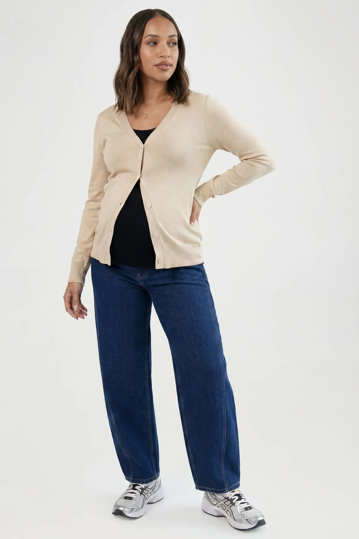Cardigan De Maternité En Maille Côtelée Avec Ourlet Froncé