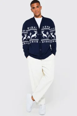 boohooMAN Cardigan de Noël Fair Isle au renne<Homme Maille|Mailles