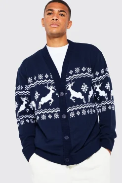 boohooMAN Cardigan de Noël Fair Isle au renne<Homme Maille|Mailles