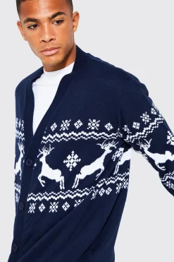 boohooMAN Cardigan de Noël Fair Isle au renne<Homme Maille|Mailles
