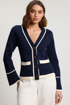 KarenMillen Cardigan En Coton Tricoté À Bords Contrastés<Femme Pulls Et Gilets|Toutes Les Mailles