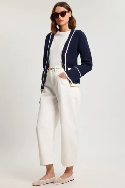 KarenMillen Cardigan En Coton Tricoté À Bords Contrastés<Femme Pulls Et Gilets|Toutes Les Mailles