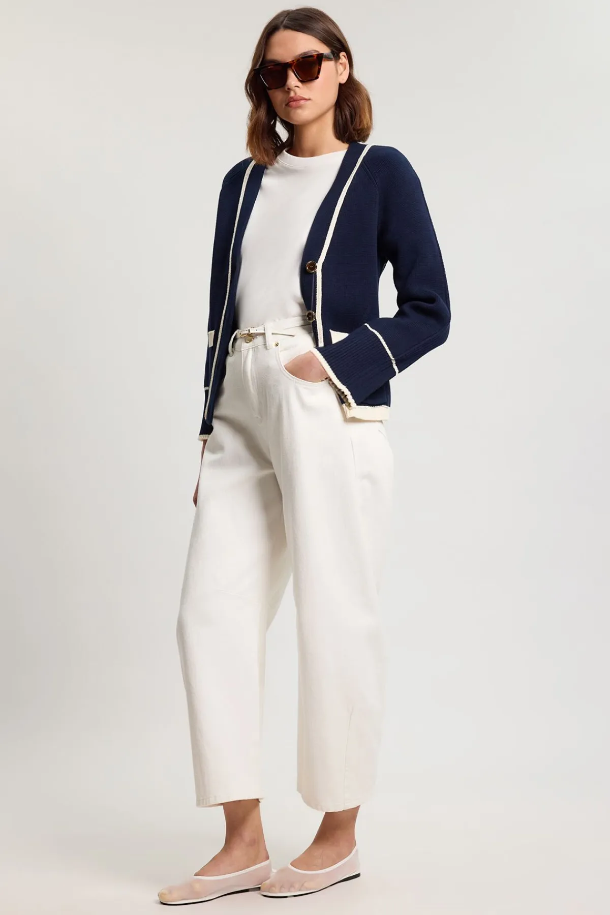 KarenMillen Cardigan En Coton Tricoté À Bords Contrastés<Femme Pulls Et Gilets|Toutes Les Mailles