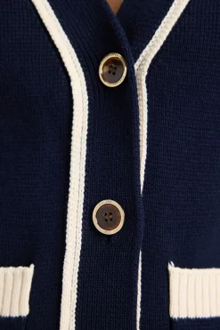 KarenMillen Cardigan En Coton Tricoté À Bords Contrastés<Femme Pulls Et Gilets|Toutes Les Mailles