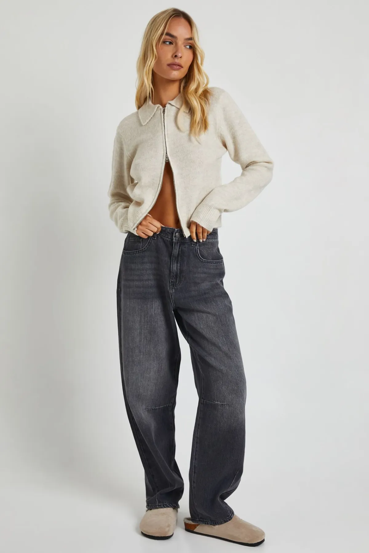 boohoo Cardigan en maille avec col entièrement zippé et détails soignés<Femme Pulls Et Gilets|Toutes Les Mailles