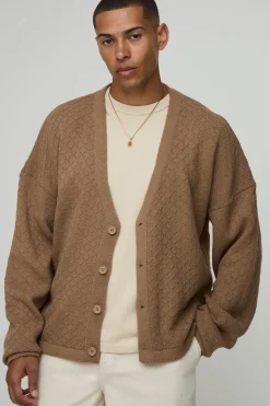 boohooMAN Cardigan en Maille Basket Coupe Décontractée<Homme Maille|Mailles