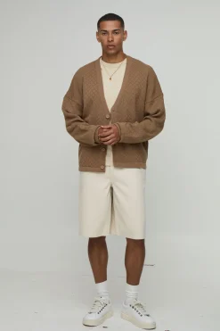 boohooMAN Cardigan en Maille Basket Coupe Décontractée<Homme Maille|Mailles