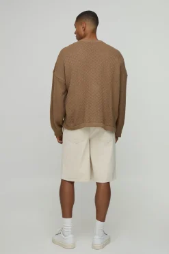 boohooMAN Cardigan en Maille Basket Coupe Décontractée<Homme Maille|Mailles