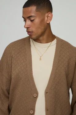 boohooMAN Cardigan en Maille Basket Coupe Décontractée<Homme Maille|Mailles