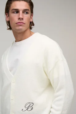 Cardigan En Maille Bouclée Décontracté À Coupe Ample Avec Logo