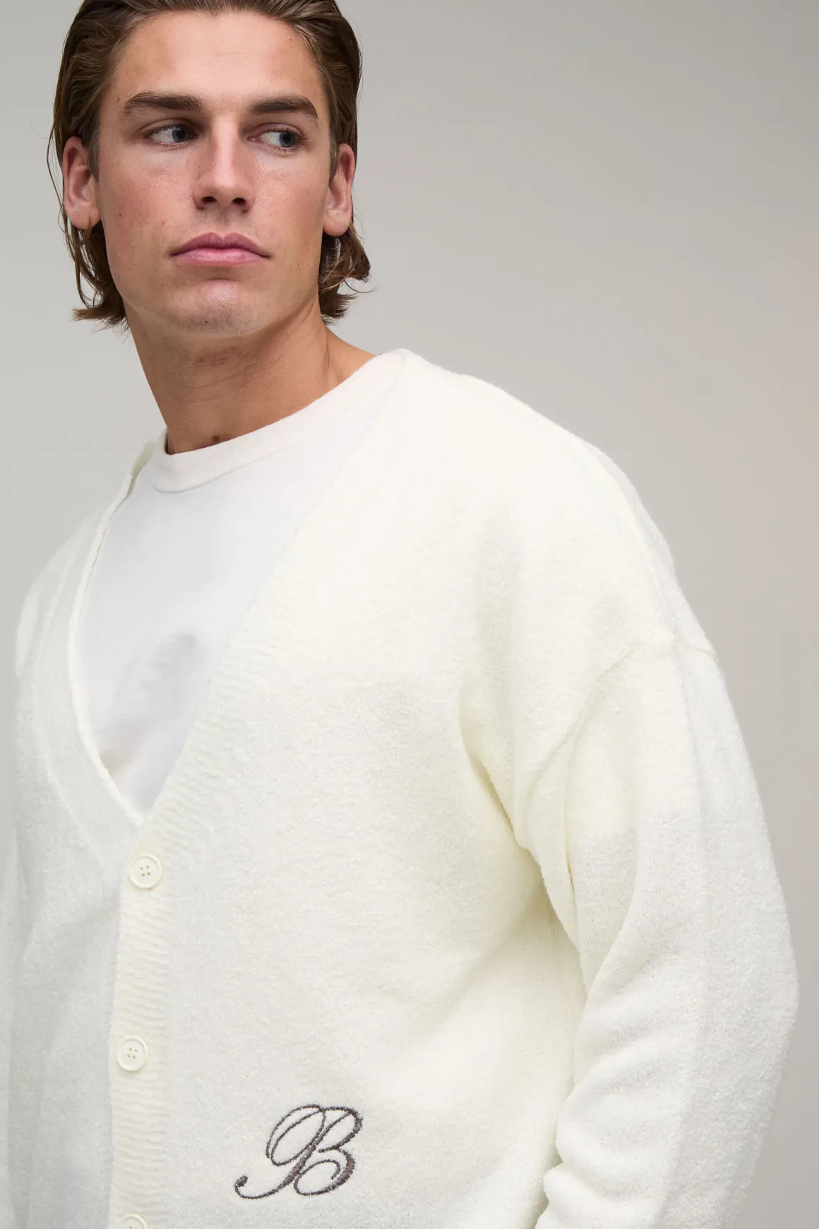 Cardigan En Maille Bouclée Décontracté À Coupe Ample Avec Logo