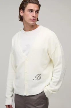 Cardigan En Maille Bouclée Décontracté À Coupe Ample Avec Logo