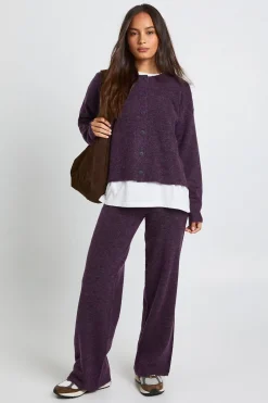 Cardigan en maille boxy à col rond et pantalon à jambes larges coordonnés