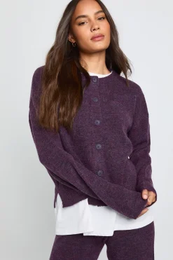 Cardigan en maille boxy à col rond et pantalon à jambes larges coordonnés