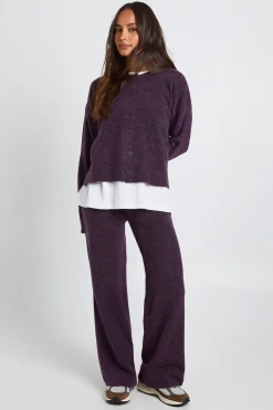 Cardigan en maille boxy à col rond et pantalon à jambes larges coordonnés