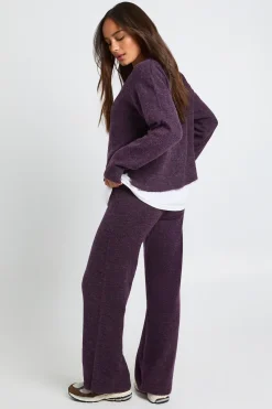 Cardigan en maille boxy à col rond et pantalon à jambes larges coordonnés
