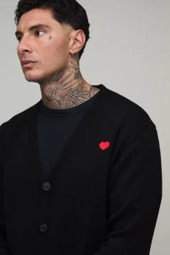 boohooMAN Cardigan En Maille Brodé Coupe Regular Pour Homme Grand<Homme Tout Afficher|Mailles Tall