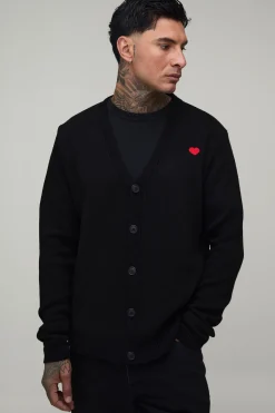 boohooMAN Cardigan En Maille Brodé Coupe Regular Pour Homme Grand<Homme Tout Afficher|Mailles Tall