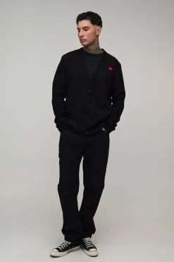 boohooMAN Cardigan En Maille Brodé Coupe Regular Pour Homme Grand<Homme Tout Afficher|Mailles Tall