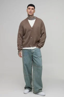 Cardigan En Maille Brossée Ample Et Décontracté À Coupe Boxy