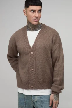 Cardigan En Maille Brossée Ample Et Décontracté À Coupe Boxy