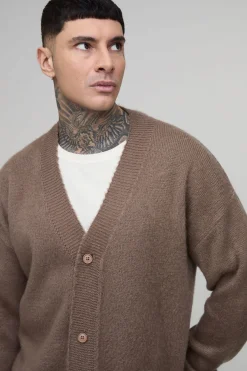 Cardigan En Maille Brossée Ample Et Décontracté À Coupe Boxy