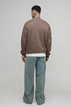 Cardigan En Maille Brossée Ample Et Décontracté À Coupe Boxy