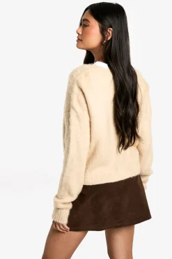 Cardigan en maille brossée à boutons traversants