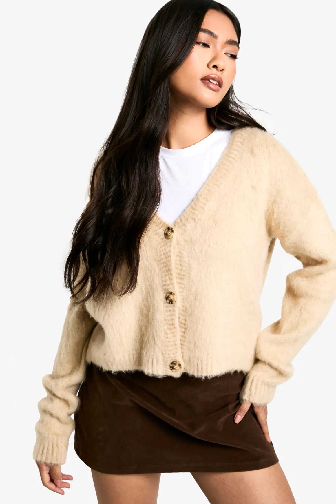 Cardigan en maille brossée à boutons traversants