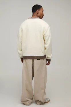 boohooMAN Cardigan En Maille Brossée Contrastée Coupe Ample Décontractée<Homme Maille|Mailles