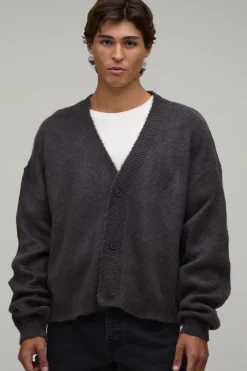 boohooMAN Cardigan En Maille Brossée Coupe Ample Décontractée<Homme Maille|Mailles