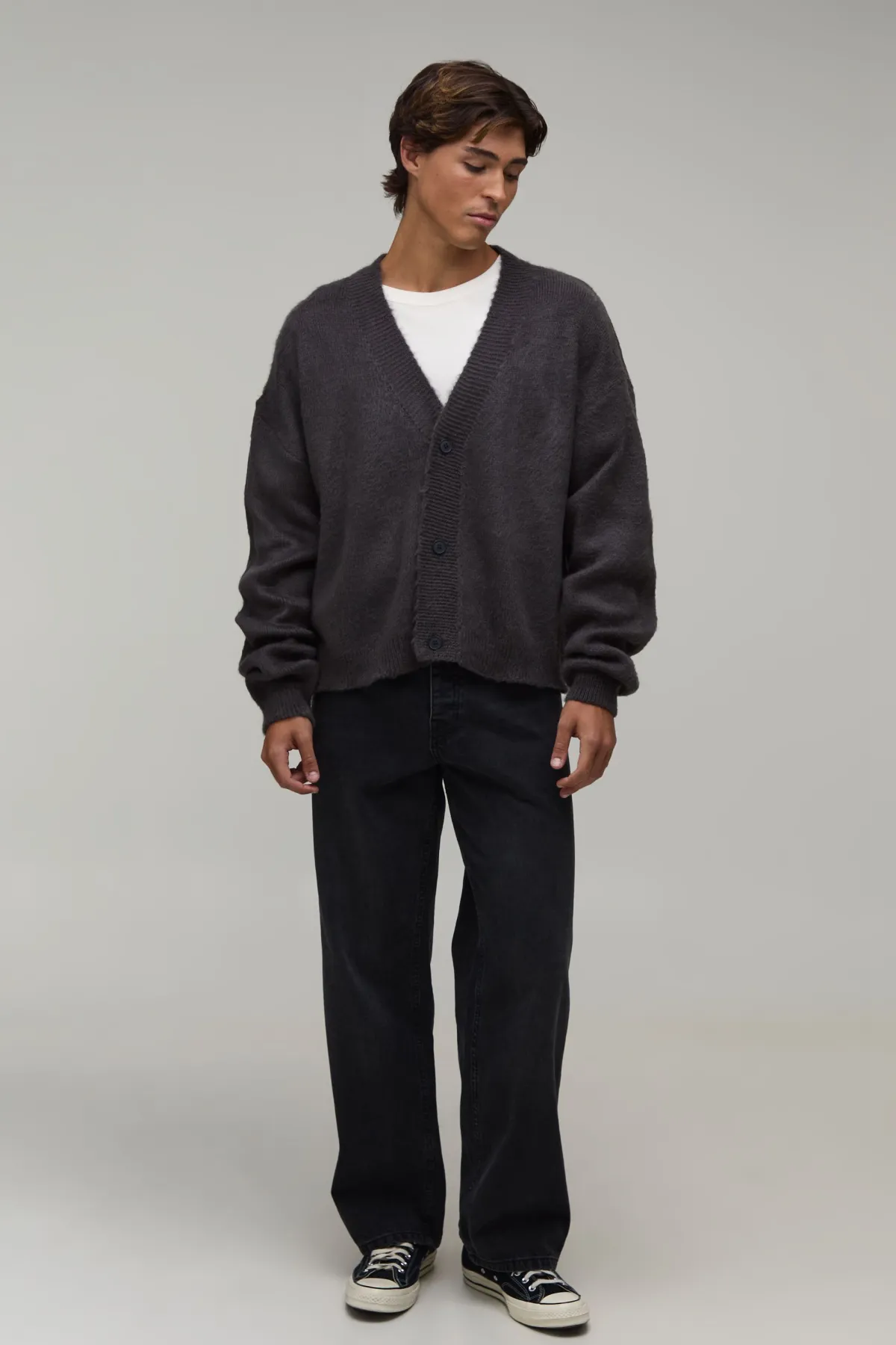 boohooMAN Cardigan En Maille Brossée Coupe Ample Décontractée<Homme Maille|Mailles