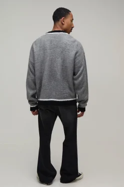 boohooMAN Cardigan En Maille Brossée À Coupe Ample Décontractée Avec Détails Contrastés<Homme Maille|Mailles