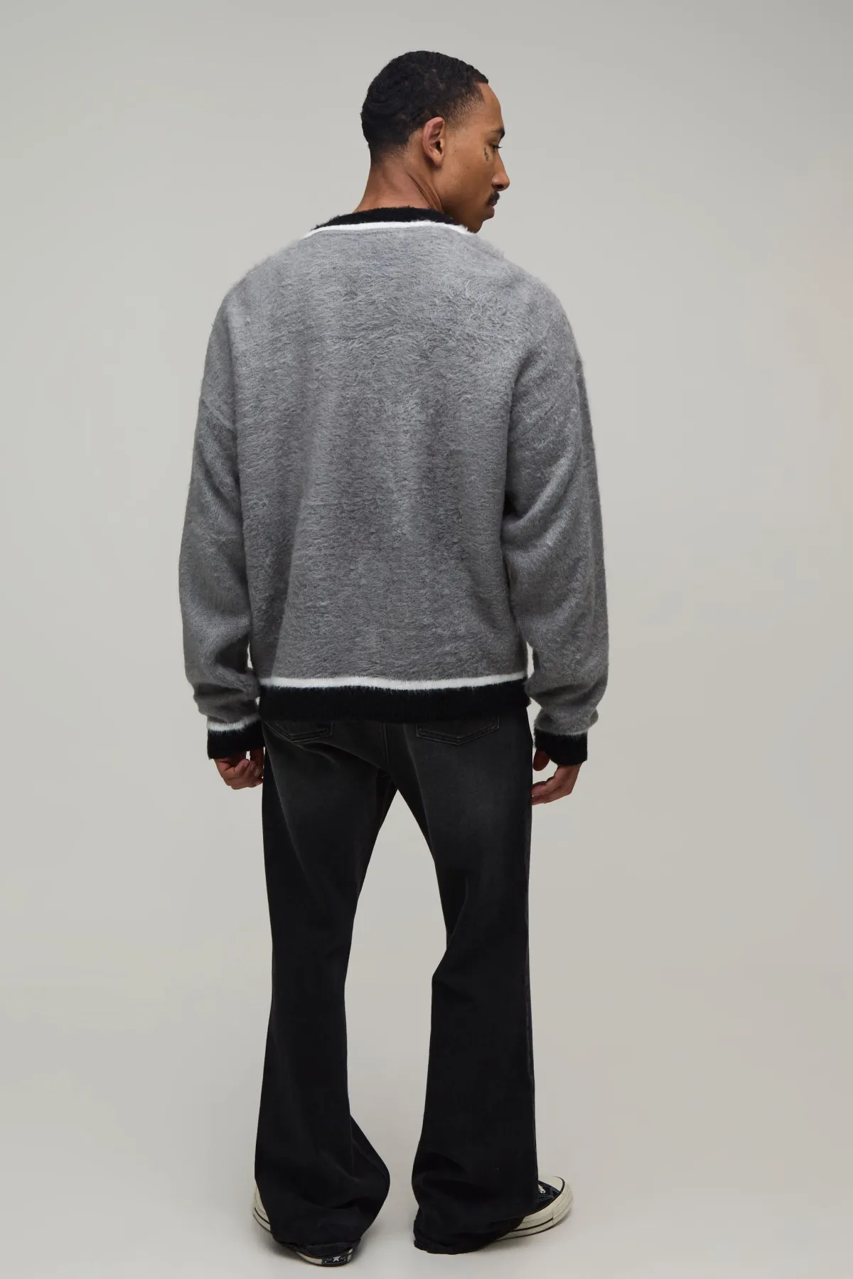 boohooMAN Cardigan En Maille Brossée À Coupe Ample Décontractée Avec Détails Contrastés<Homme Maille|Mailles