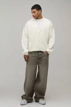 boohooMAN Cardigan en Maille Brossée Coupe Décontractée Oversize<Homme Tout Afficher|Maille