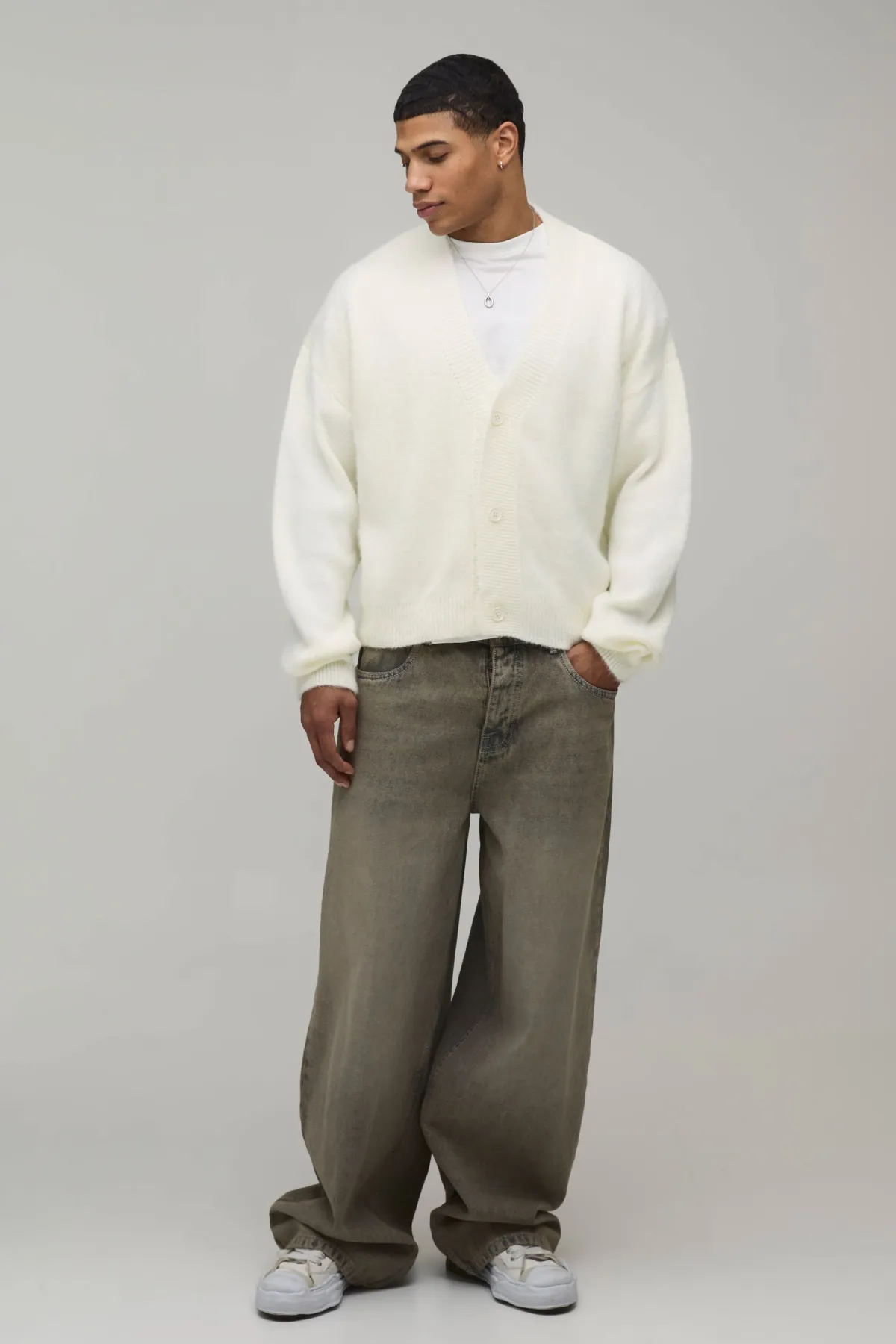 boohooMAN Cardigan en Maille Brossée Coupe Décontractée Oversize<Homme Tout Afficher|Maille