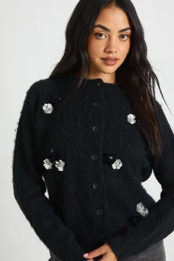 Cardigan en maille brossée orné de détails floraux