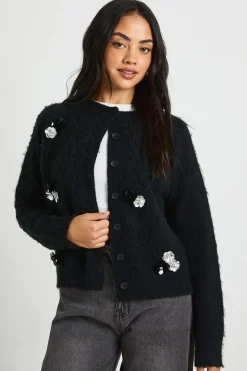 Cardigan en maille brossée orné de détails floraux