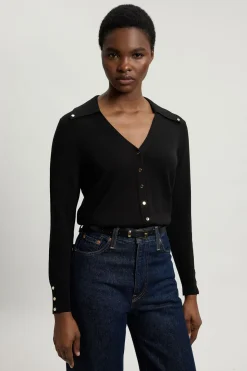 Cardigan En Maille À Col Avec Détails De Boutons-pression En Mélange De Viscose Petite