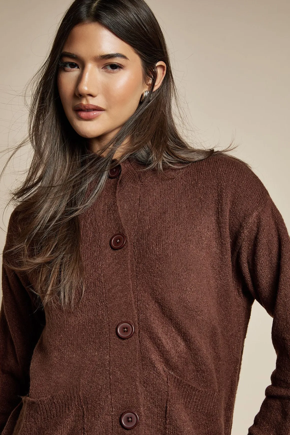 Cardigan en maille à col haut