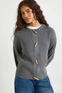 boohoo Cardigan en maille à col haut avec boutons toggle<Femme Pulls Et Gilets|Toutes Les Mailles