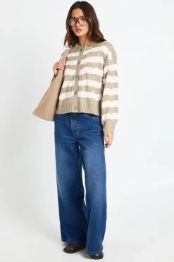 Cardigan en maille à col rayé