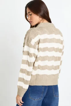 Cardigan en maille à col rayé