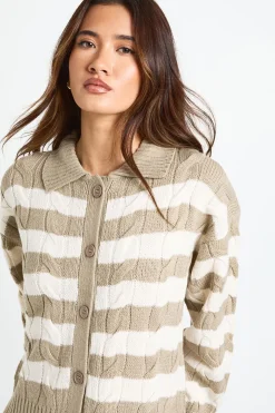 Cardigan en maille à col rayé