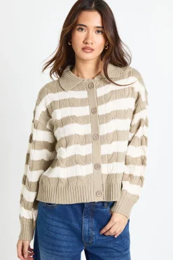 Cardigan en maille à col rayé